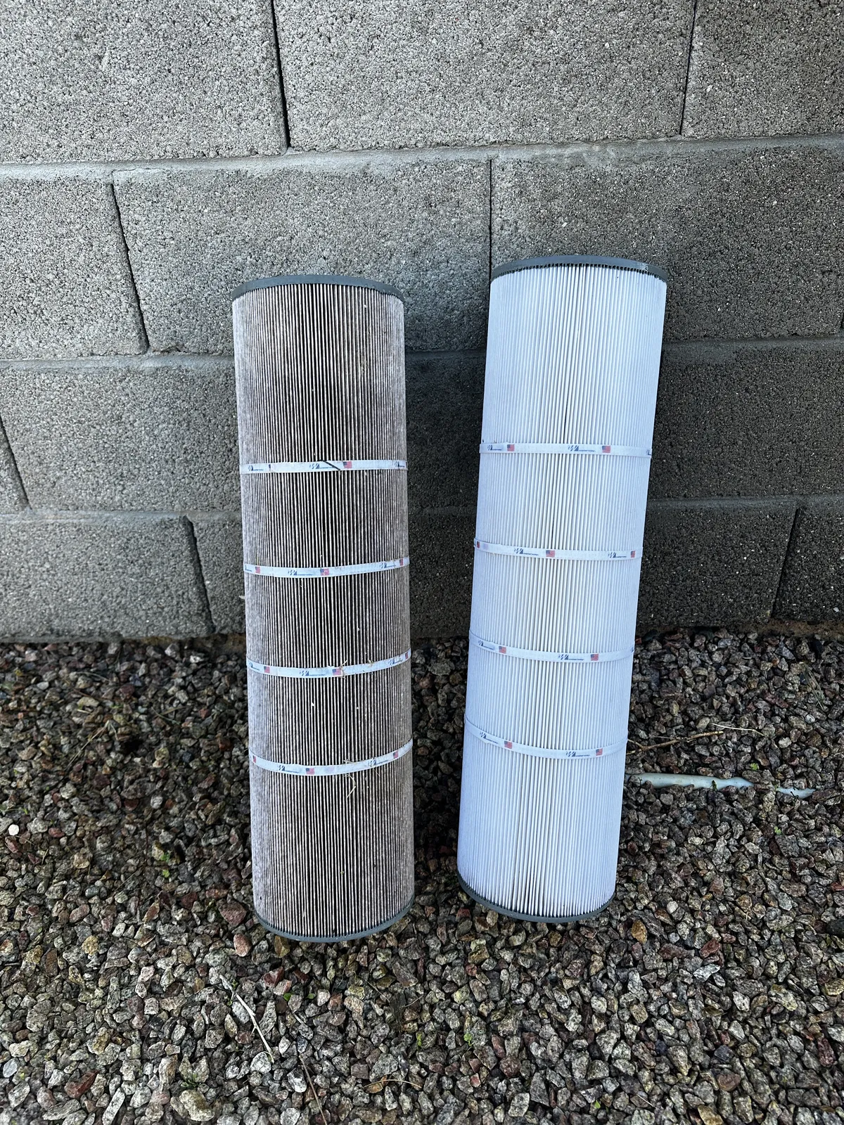 Before and after of pool cartridge filter cleaning service in Arizona